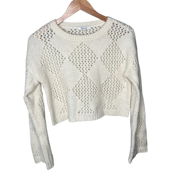 Madewell Diamond-Stitch Crewneck Crop Sweater - Cream - Picture 4 of 10